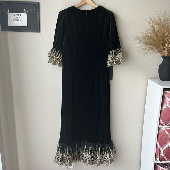 NEW Tuckernuck Pomander Place Black Velvet Lillith Gold Embroidered Dress XXL - Picture 4 of 8
